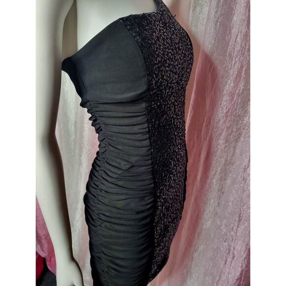 Ruby Rox Y2K Black One Shoulder Sequin Rouched Club Dress Size Medium - Picture 9 of 11